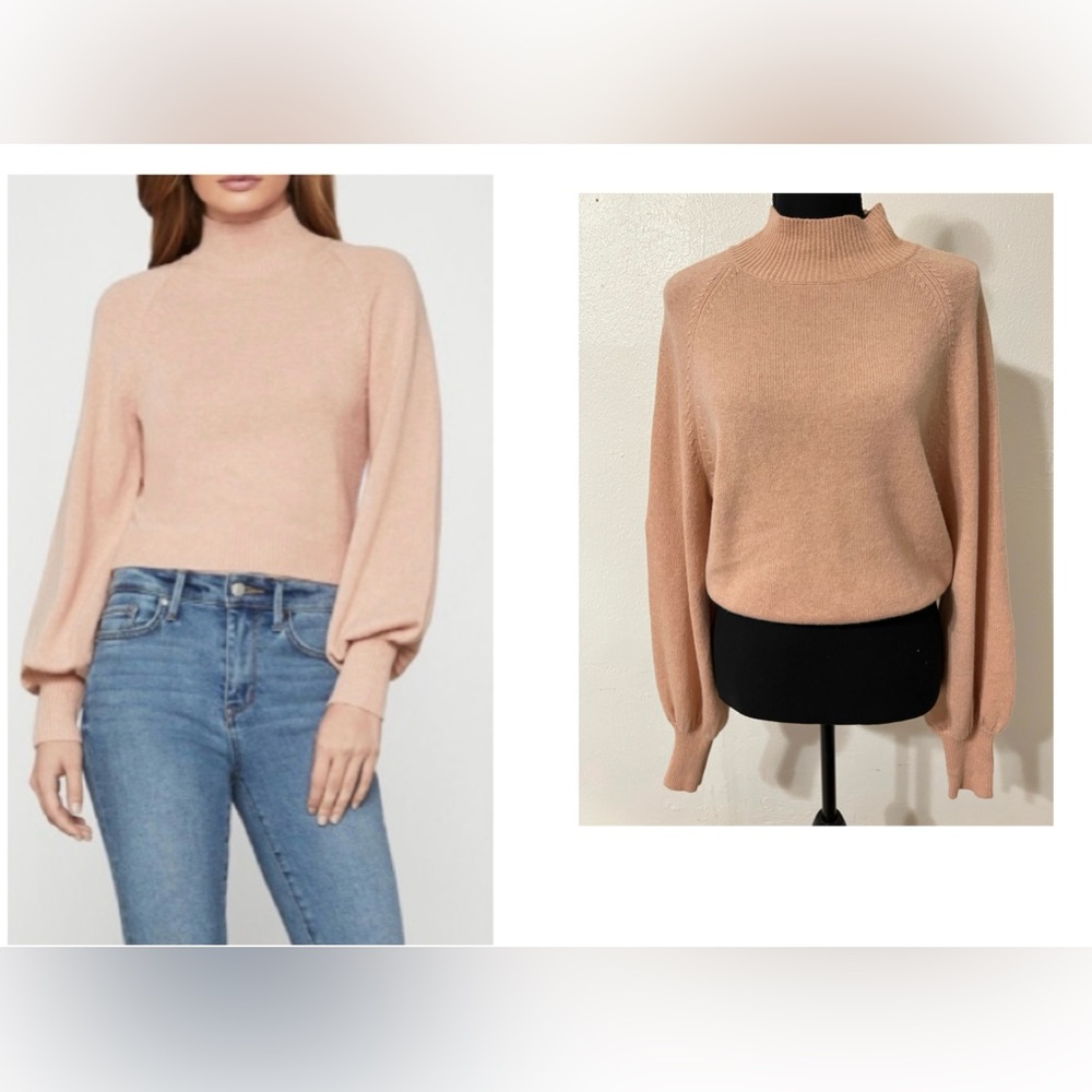 BCBGMAXAZRIA CREWNECK SWEATER LONG Ballon SLEEVES Color Bare Pink Size Large